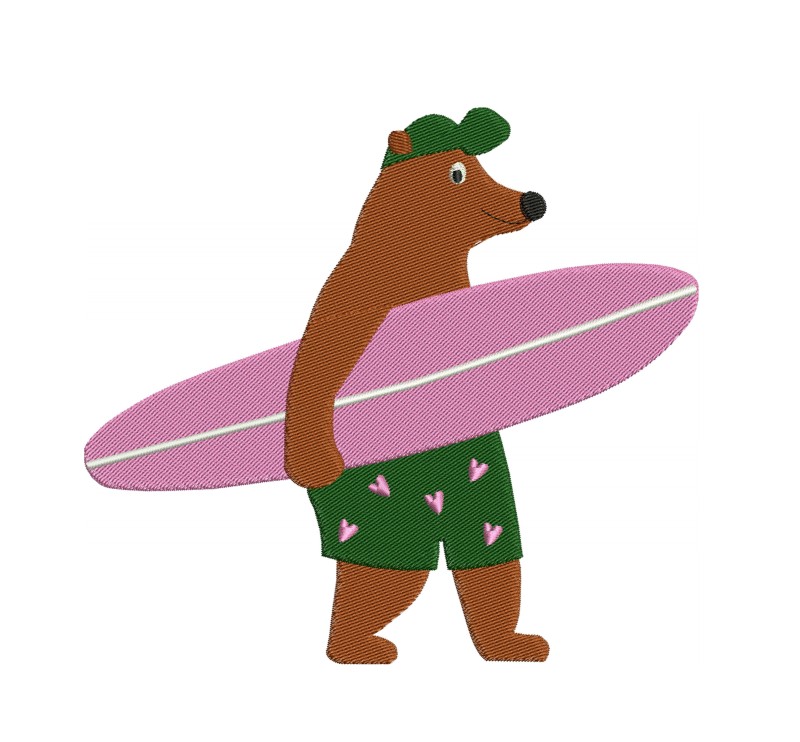 Surf Bear Embroidery Art