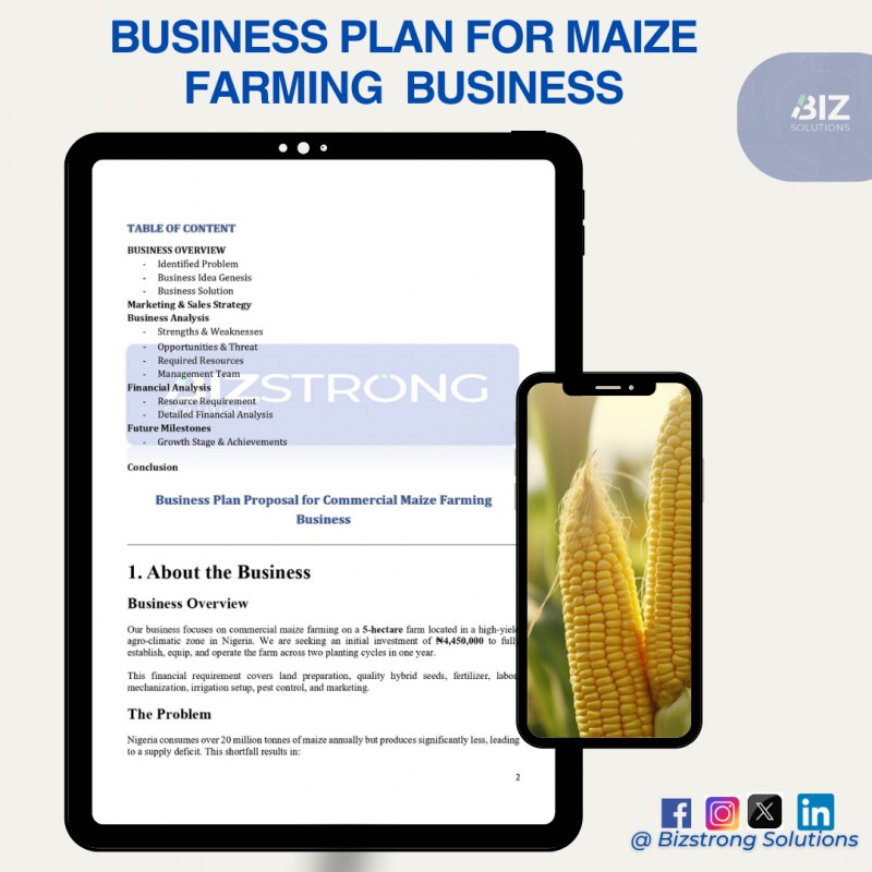BUSINESS PLAN FOR Commercial Maize Farming Business