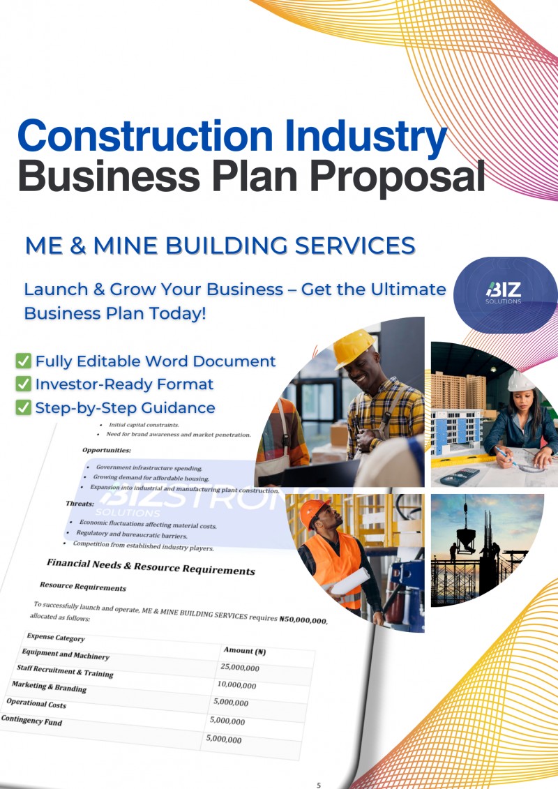 BUSINESS PLAN FOR CONSTRUCTION INDUSTRY - ME & MINE BUILDING SERVICES