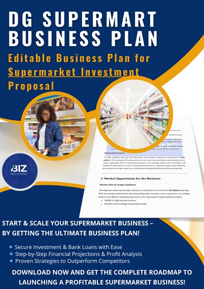 BUSINESS PLAN FOR DG SUPERMART - SUPERMARKET PROPOSAL FOR INVESTMENT