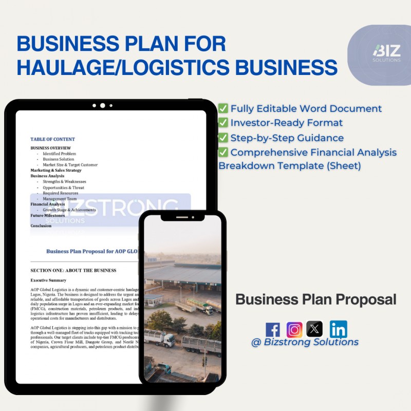BUSINESS PLAN FOR LOGISTIC & HAULAGE BUSINESS AOP GLOBAL LOGISTICS
