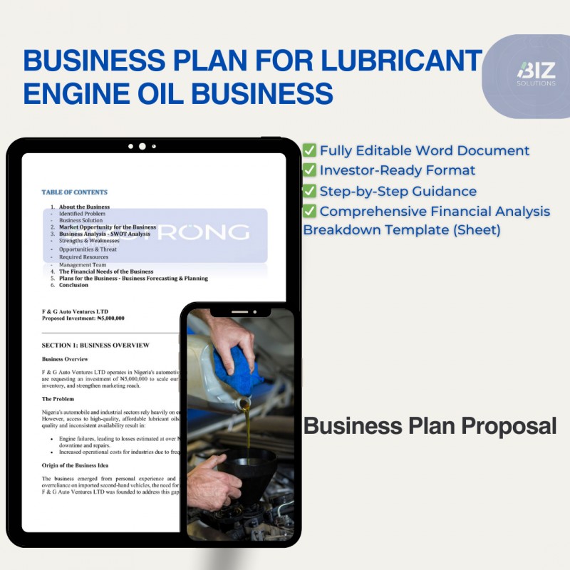 BUSINESS PLAN FOR LUBRICANT ENGINE OIL BUSINESS - F&G AUTO VENTURES