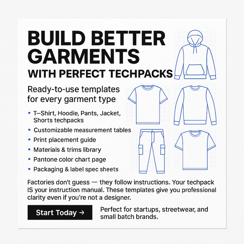Ready-to-use techpack templates for every garment type.