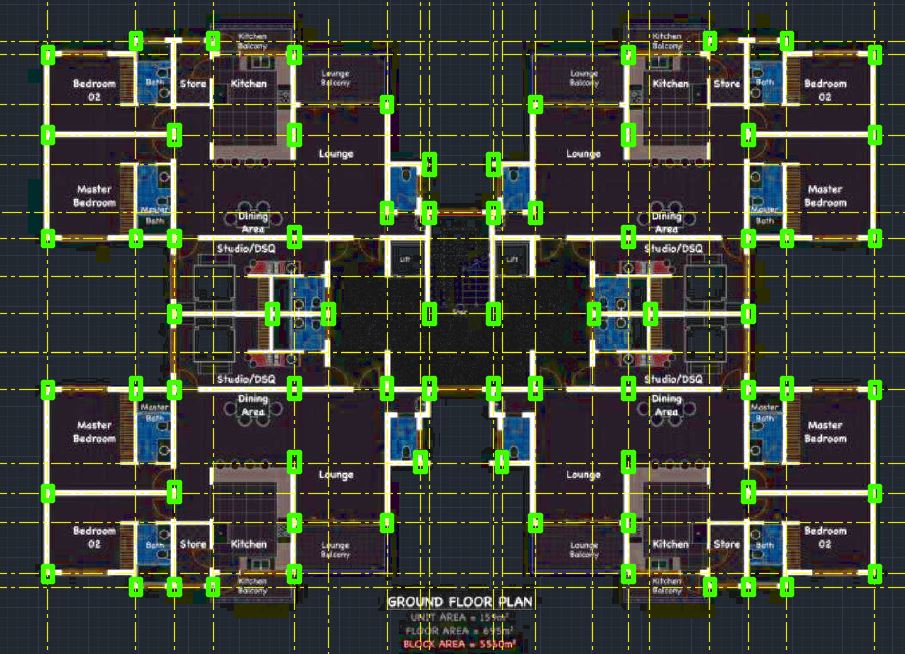 G+12 General Arrangement (GA) Drawing DWG File | Structural Analysis & Design Practice