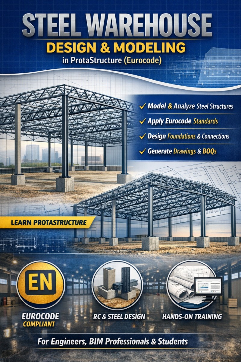 Complete Steel Industrial Warehouse Modeling and Detailing Course (ProtaStructure + AutoCAD)