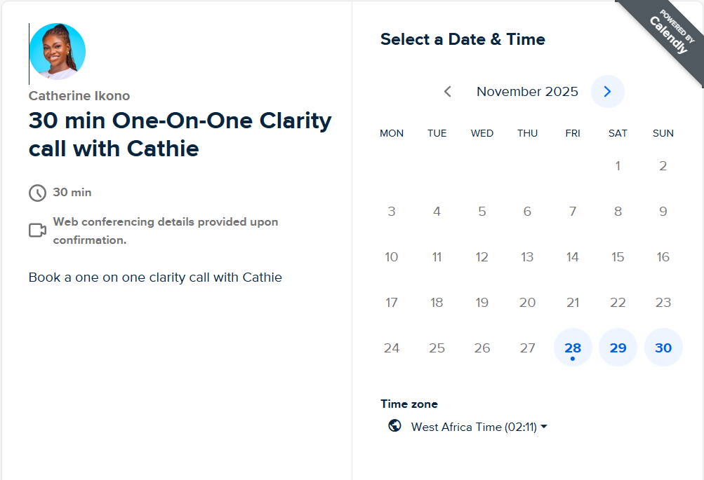30 min One-On-One Clarity call with Cathie