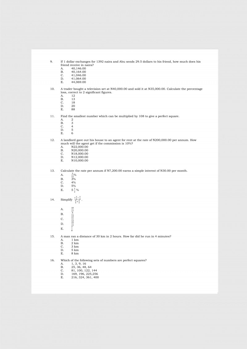 National Gifted Entrance Examination Past Questions & Answers, Suleja