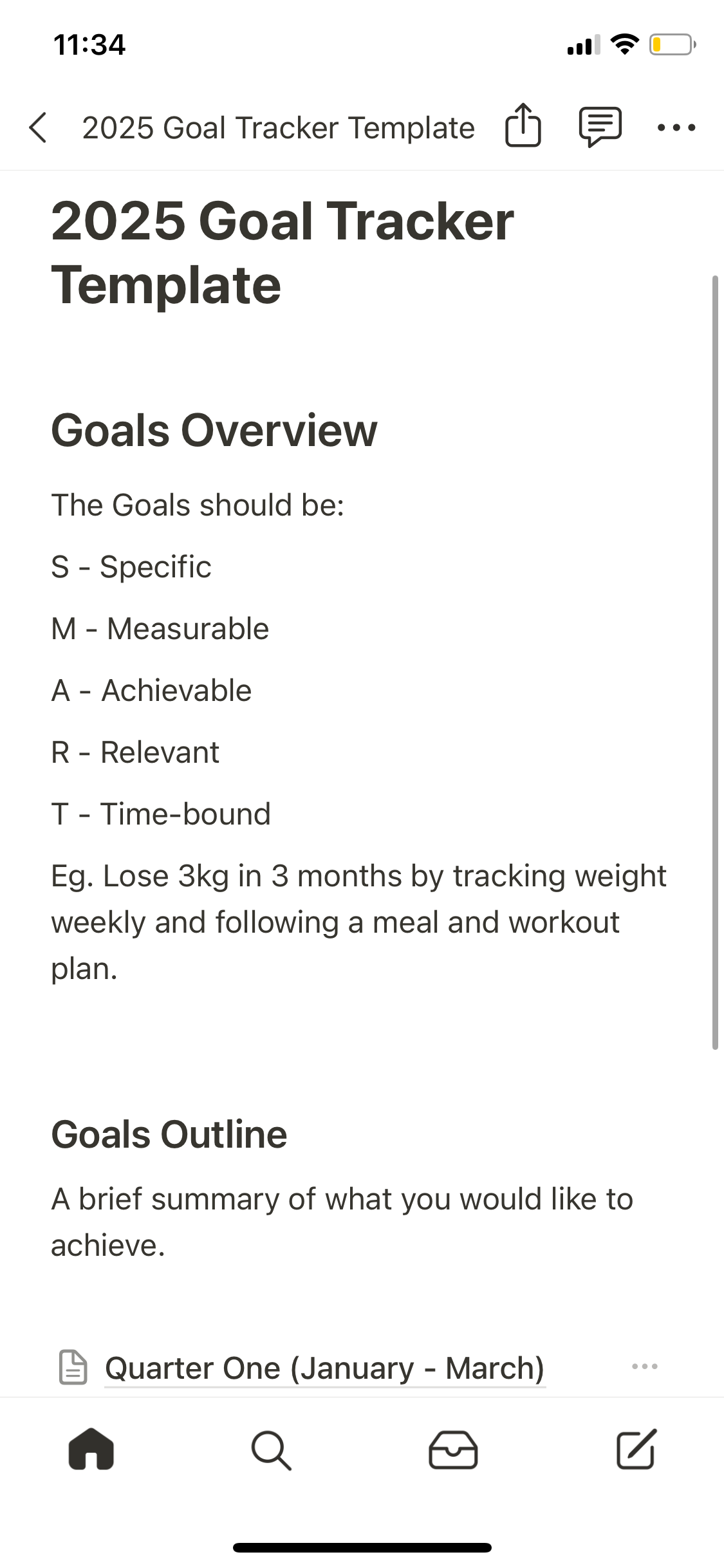 Free Goal Tracking Template on Notion