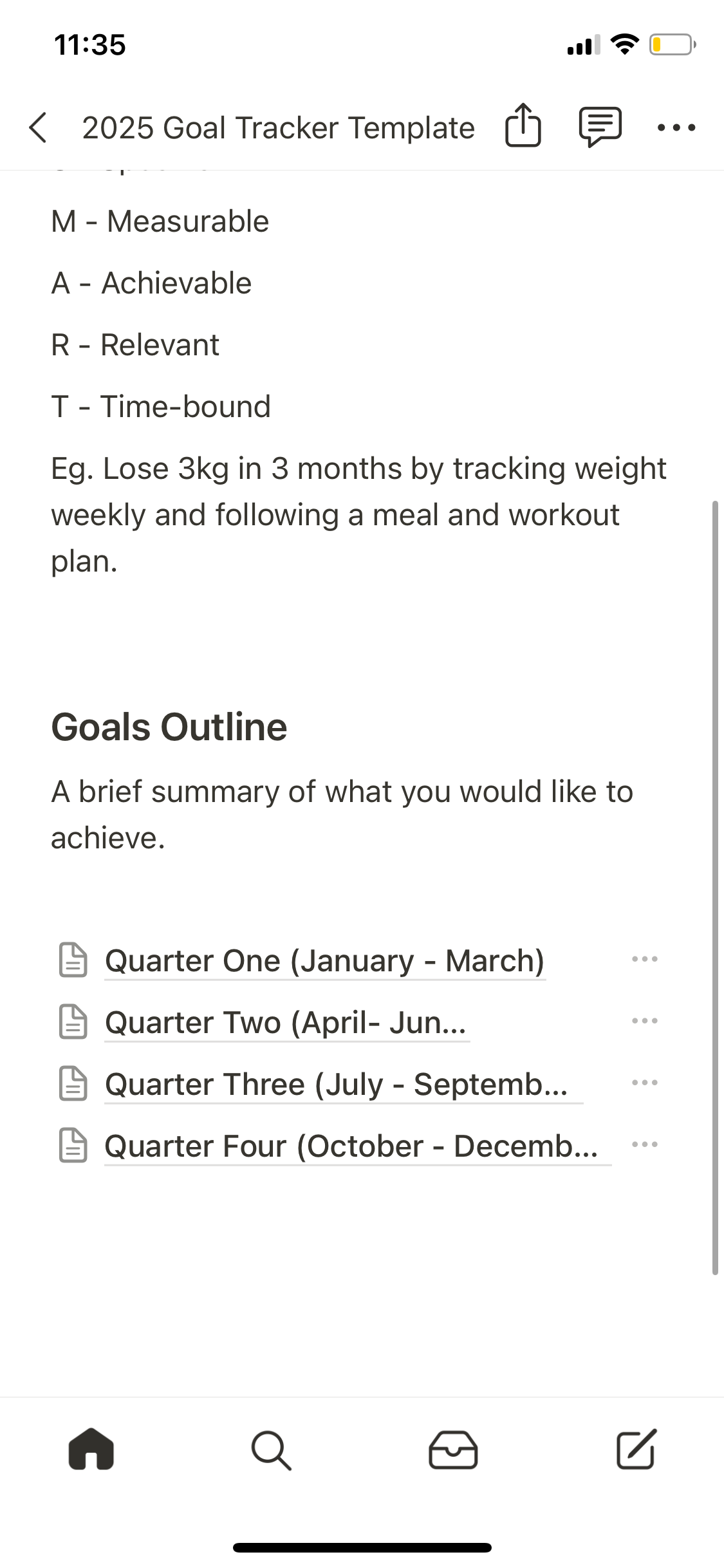 Free Goal Tracking Template on Notion