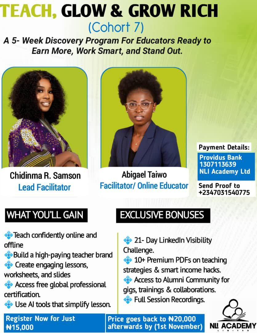 Teach, Glow & Grow Rich (Cohort 7): A 5-Week Discovery Program for Educators Ready to Earn More, Work Smart, and Stand Out.