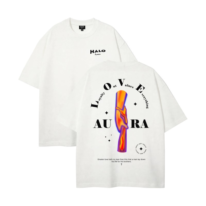 HALO 4 ANGELS ORIGINAL:  RICE-WHITE ROUND NECK T-SHIRTS