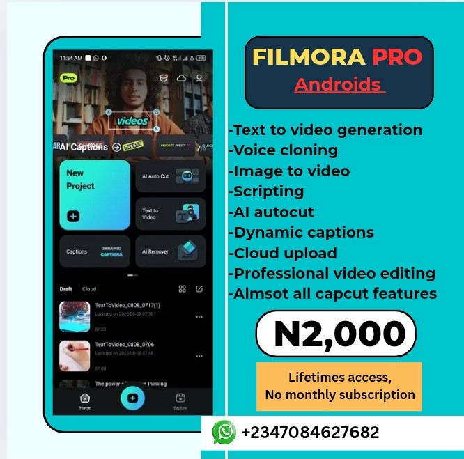 Enjoy Unlimited Video Editing Features with Filmora Pro – Lifetime Access for Just ₦2000!