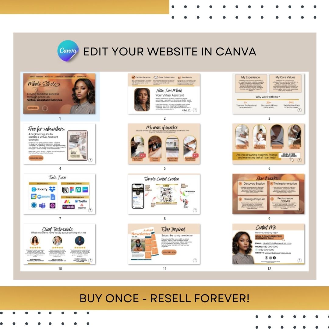 Burnt Orange - Virtual Assistant Canva Website Template (PLR)
