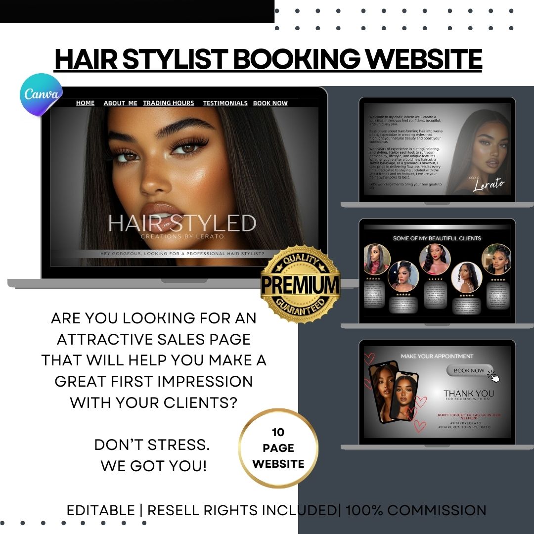 Hair Stylist Booking Website Canva Template