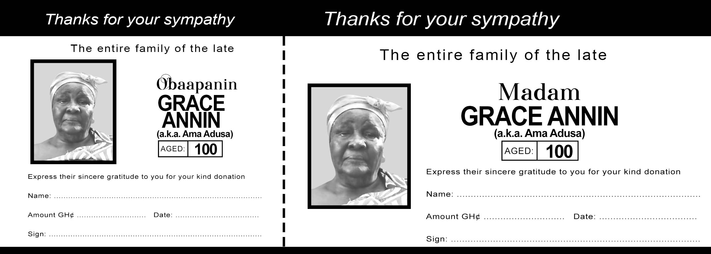 Funeral Receipt & Chit for drinks
