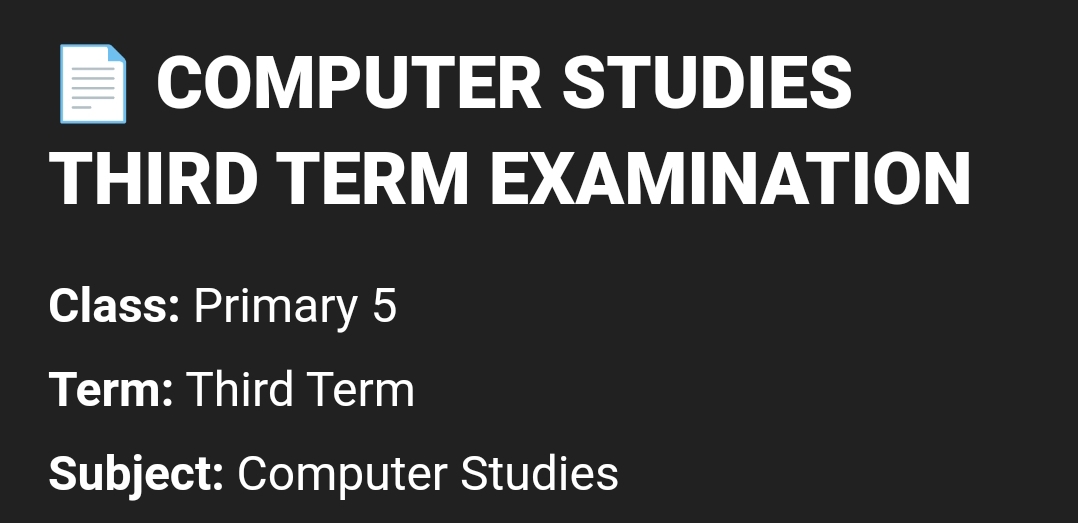 Computer Studies Primary 5 Third Term Examination Questions