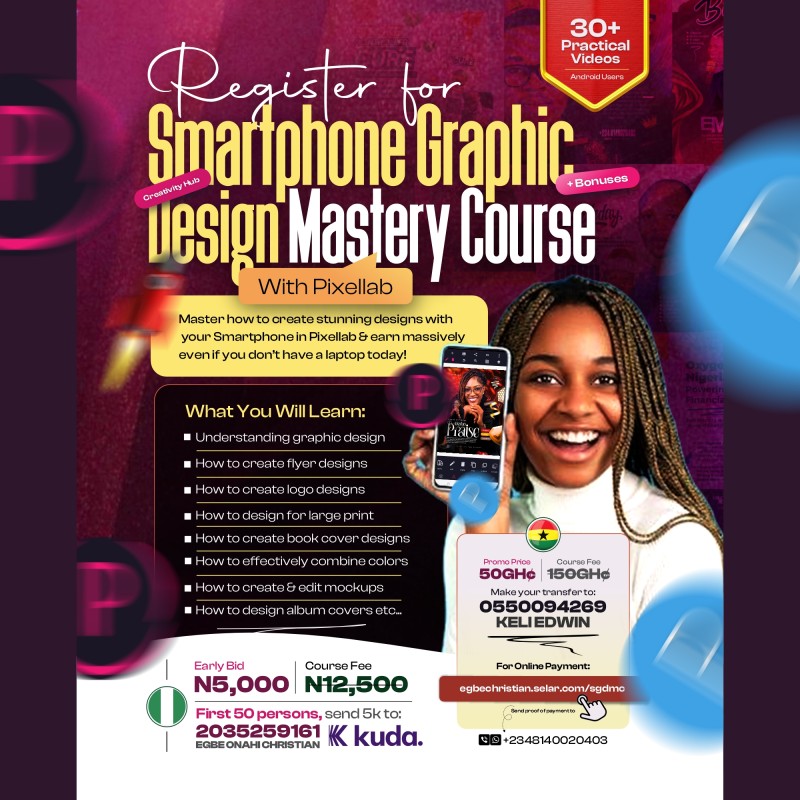 SMARTPHONE GRAPHIC DESIGN MASTERY COURSE (SGDMC) WITH PIXELLAB