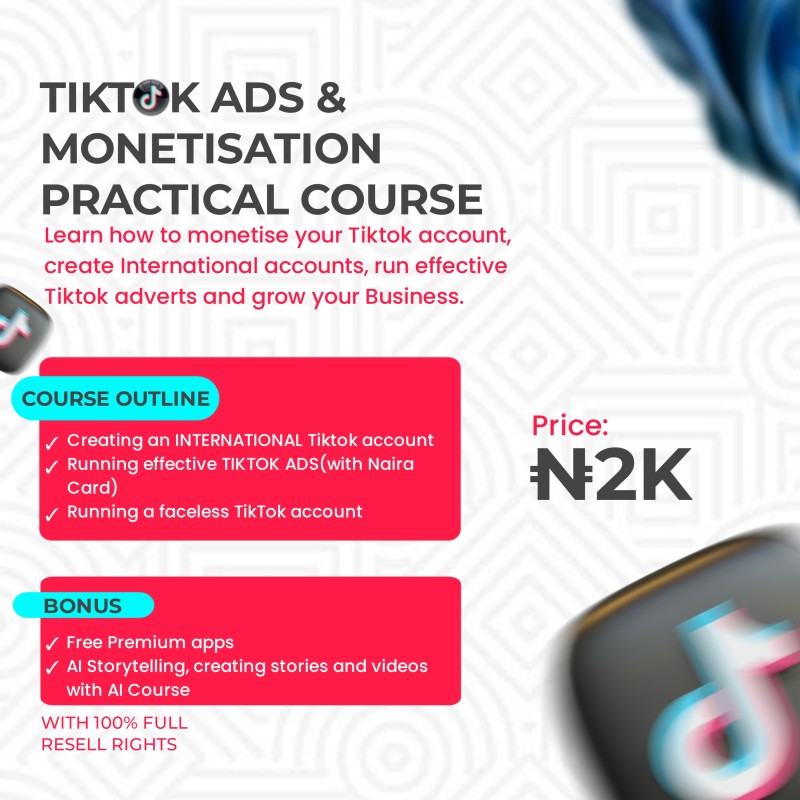 Buy TIKTOK ADS AND MONETISATION COUSES by Emmanuel Ayobami on Selar