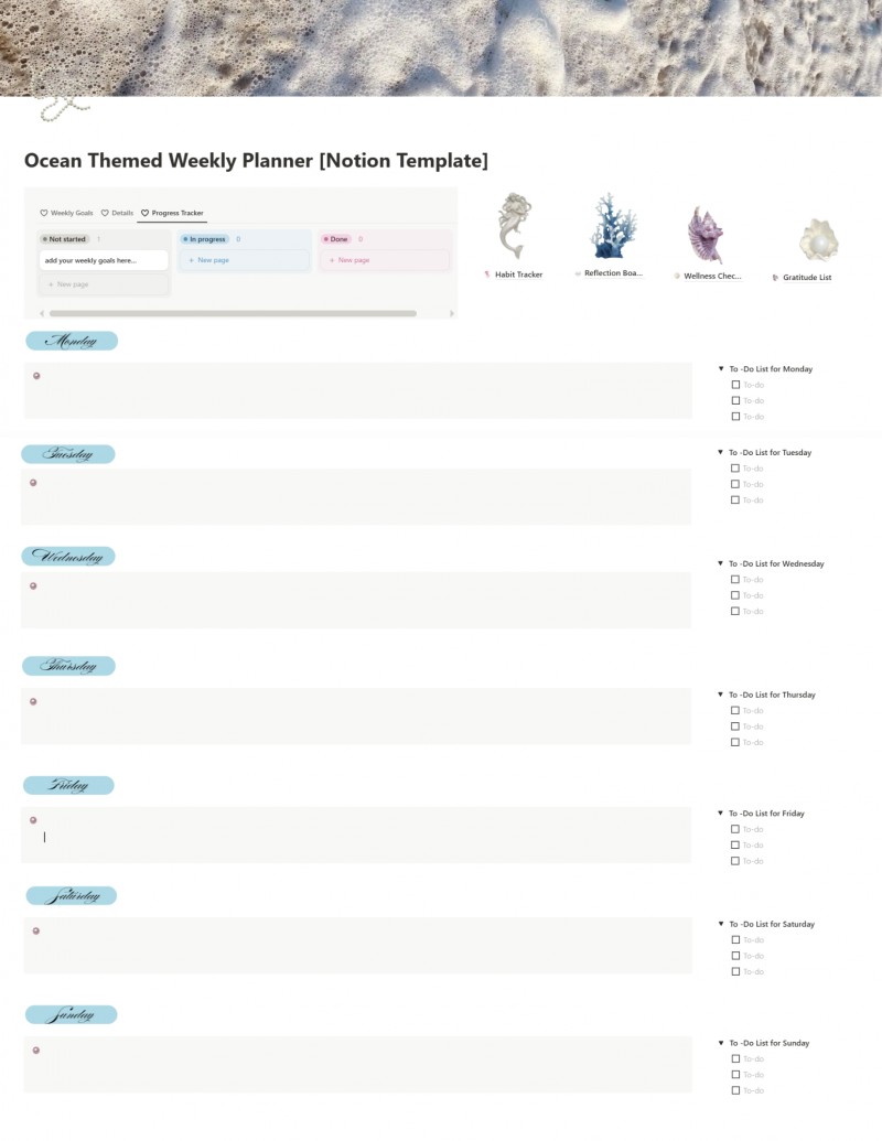 Ocean-Themed Weekly Planner