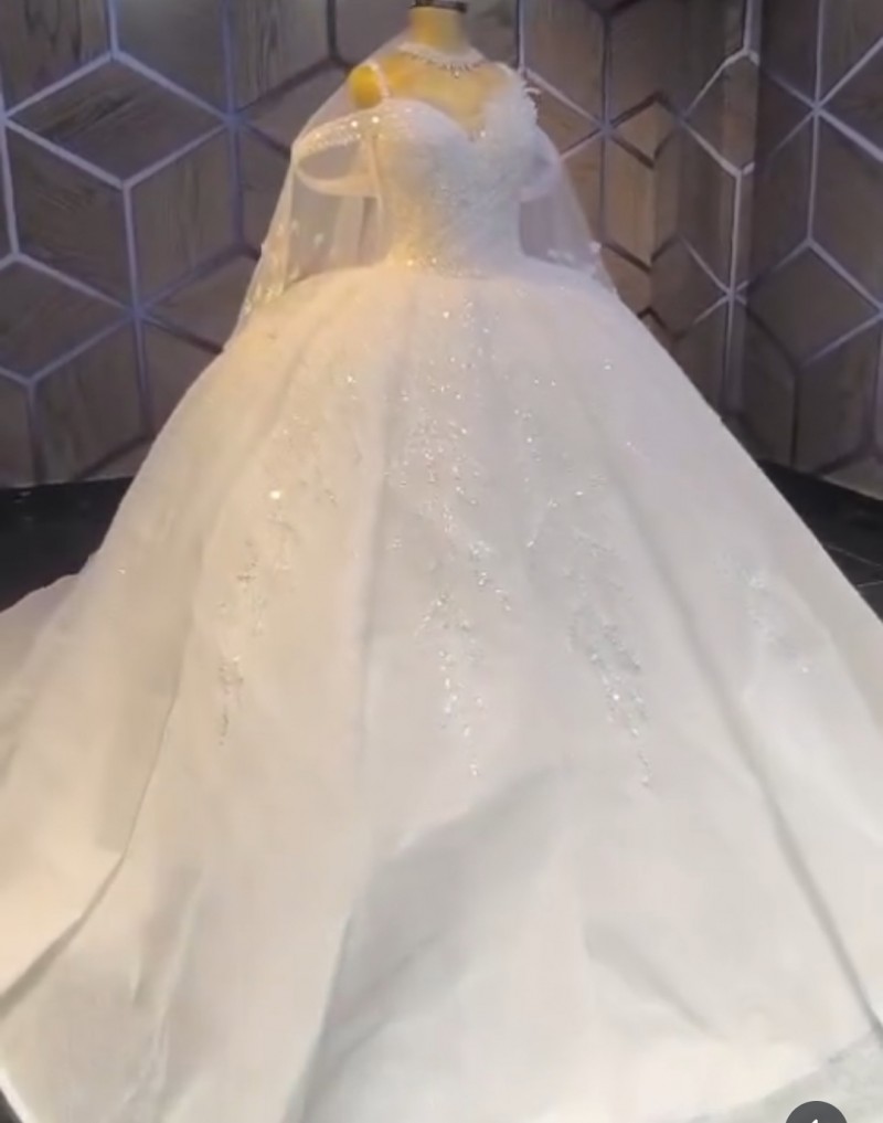 Custom Luxury Crystal Beaded Ball Gown Wedding Dress with Pearls + Free Shipping