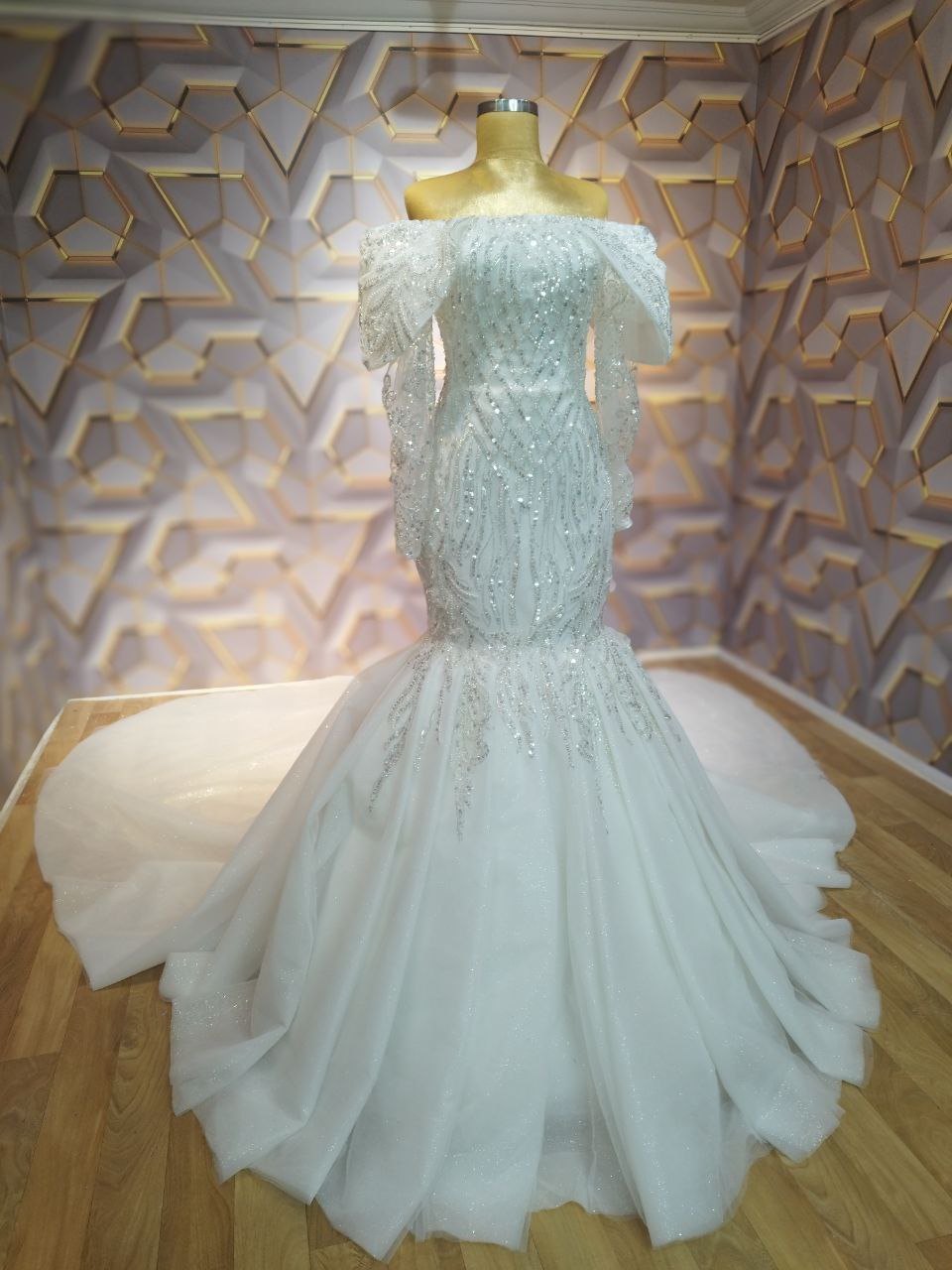 Elegant Off-Shoulder Wedding Gown with a Dramatic Sheer Cape  + Complete Bridal Bundle & Free Shipping