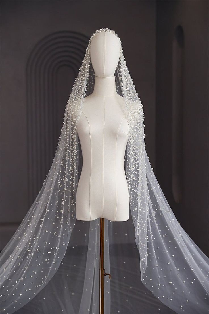 Pearl Beaded Luxury Cathedral Long Veil – 3M Long