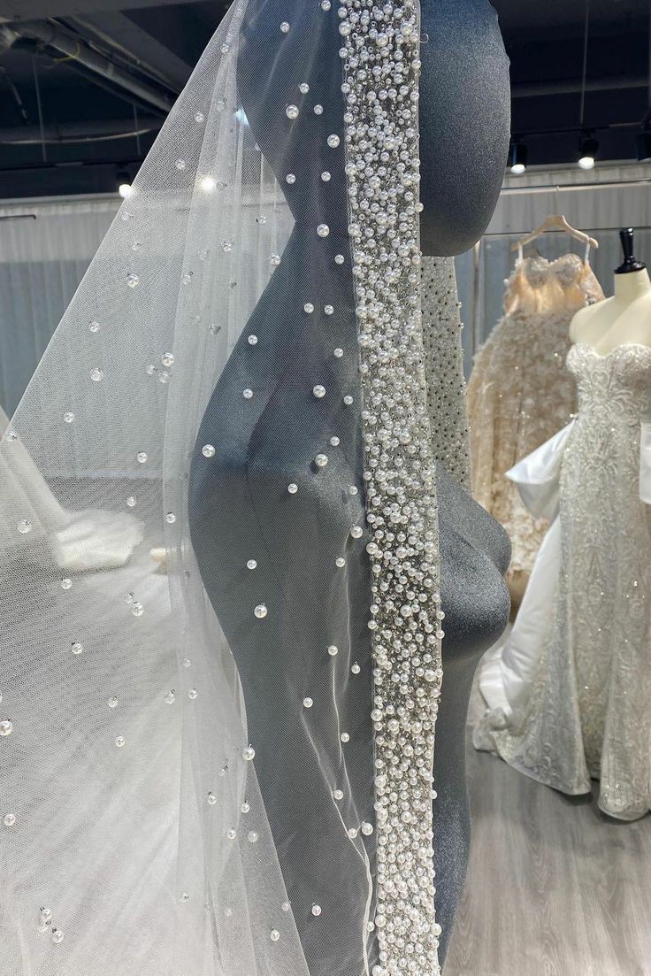 Pearl Beaded Luxury Cathedral Long Veil – 3M Long