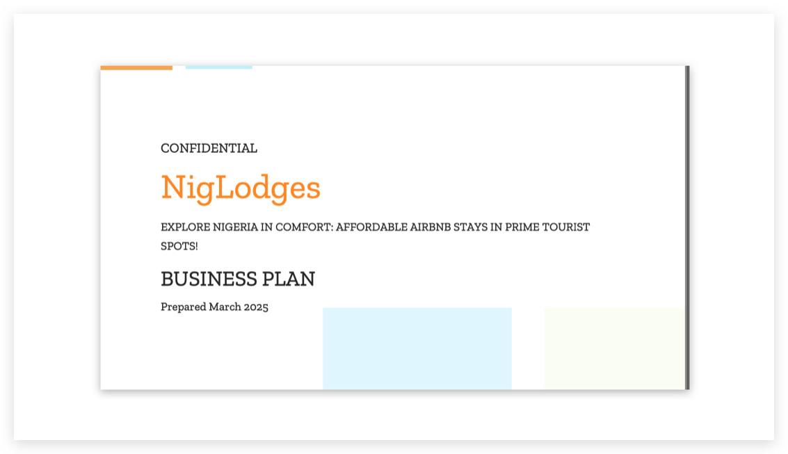 Niglodges - Business Plan for Nigerian Affordable Luxury Airbnb