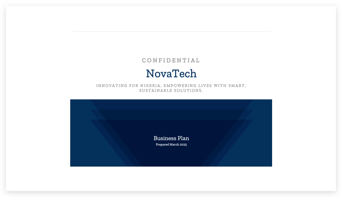 NOVATECH - Business plan for Innovative Consumer Products in Nigeria