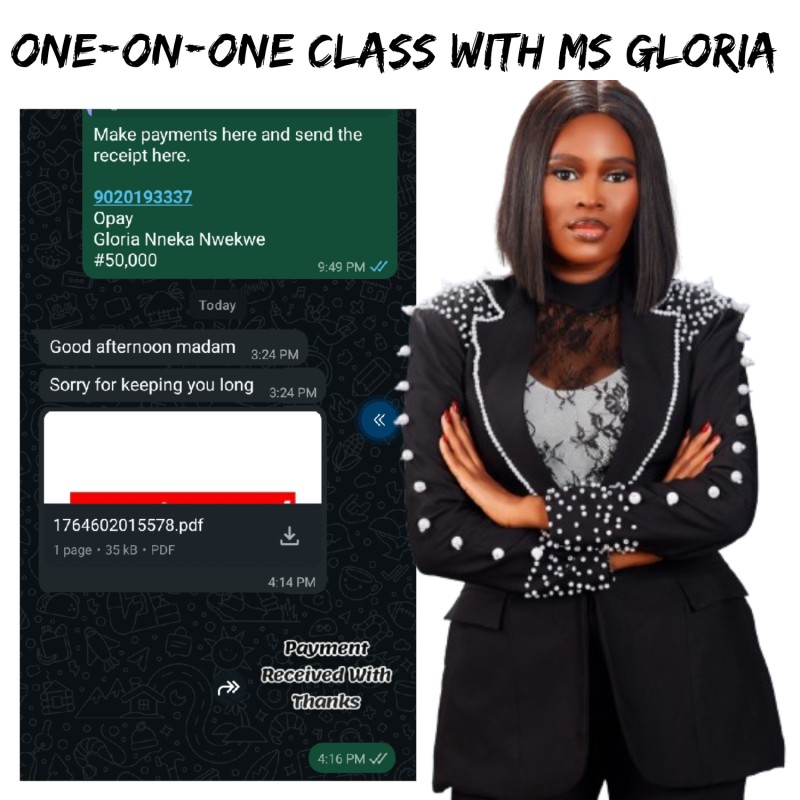 ONE-ON-ONE CLASS WITH MS GLORIA.