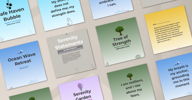Serenity Statements:20 Digital Affirmation Cards for Anxiety Relief