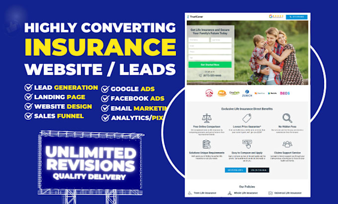 I will design life iul health car home insurance website mortgage final expense website