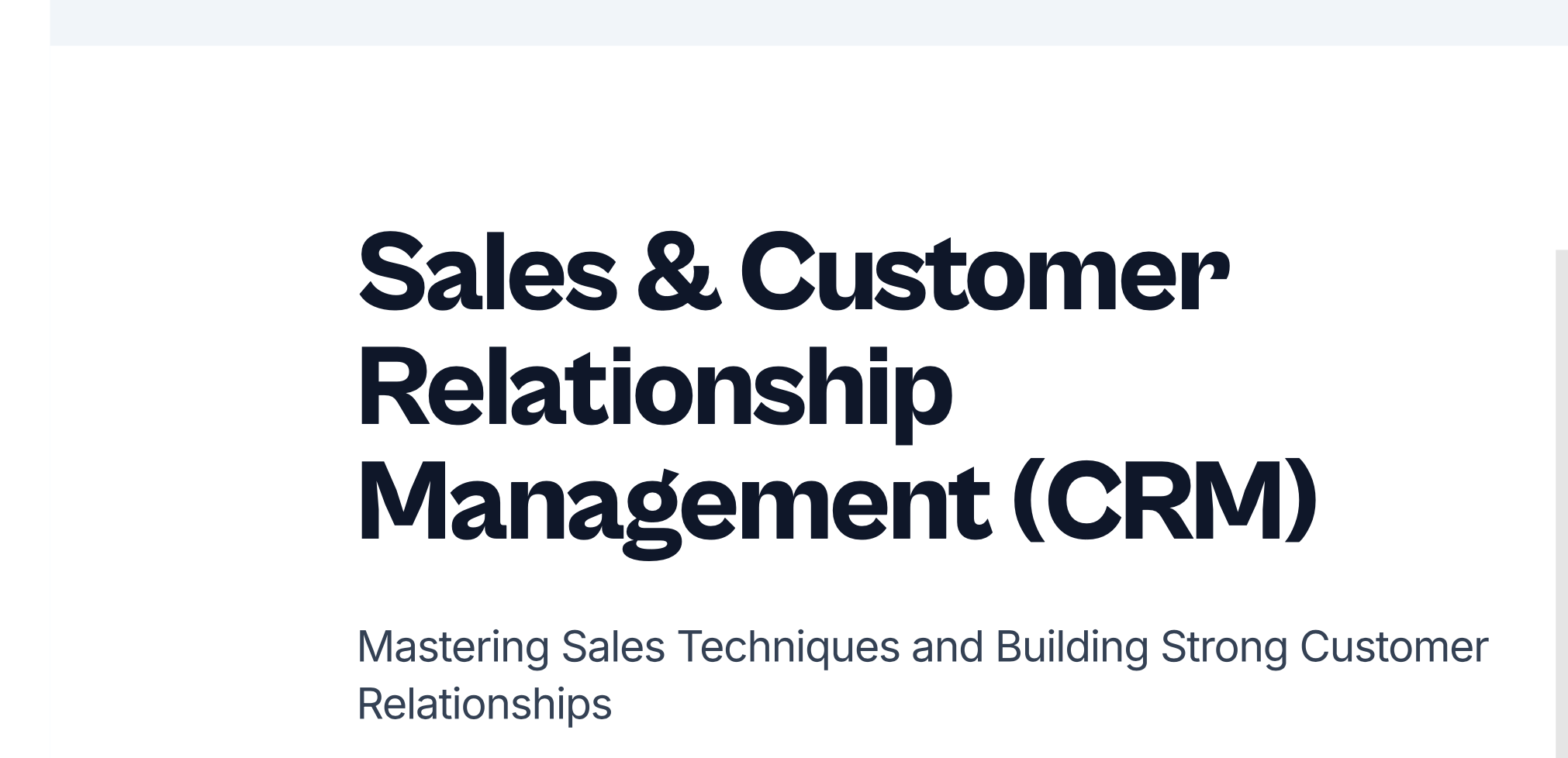 Sales & Customer Relationship Management (CRM) Course