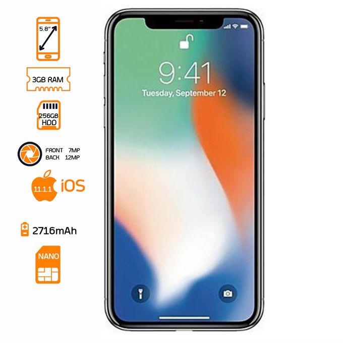 Apple iPhone X - 5.8'' - 256GB ROM - 3GB RAM - 12MP Rear/7MP Front