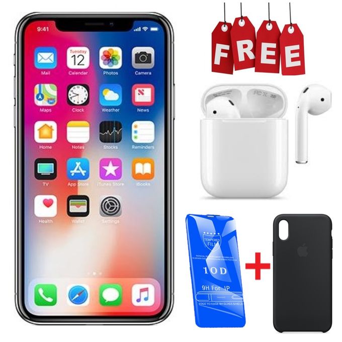 Apple iPhone XS Max - 256GB HDD - 4GB RAM - Silver + Free AirPods + Cover + Protector