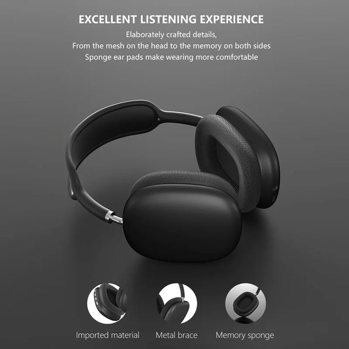 BT 5.0 Max Air Noise Cancellation Wireless Headphones P9 - Black