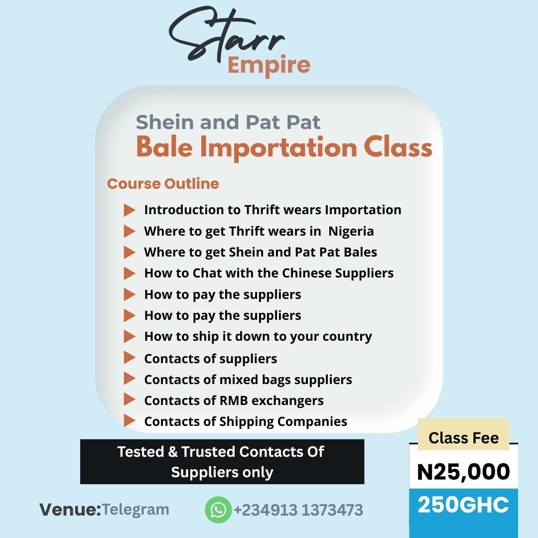 SHEIN & PAT PAT BALE IMPORTATION CLASS