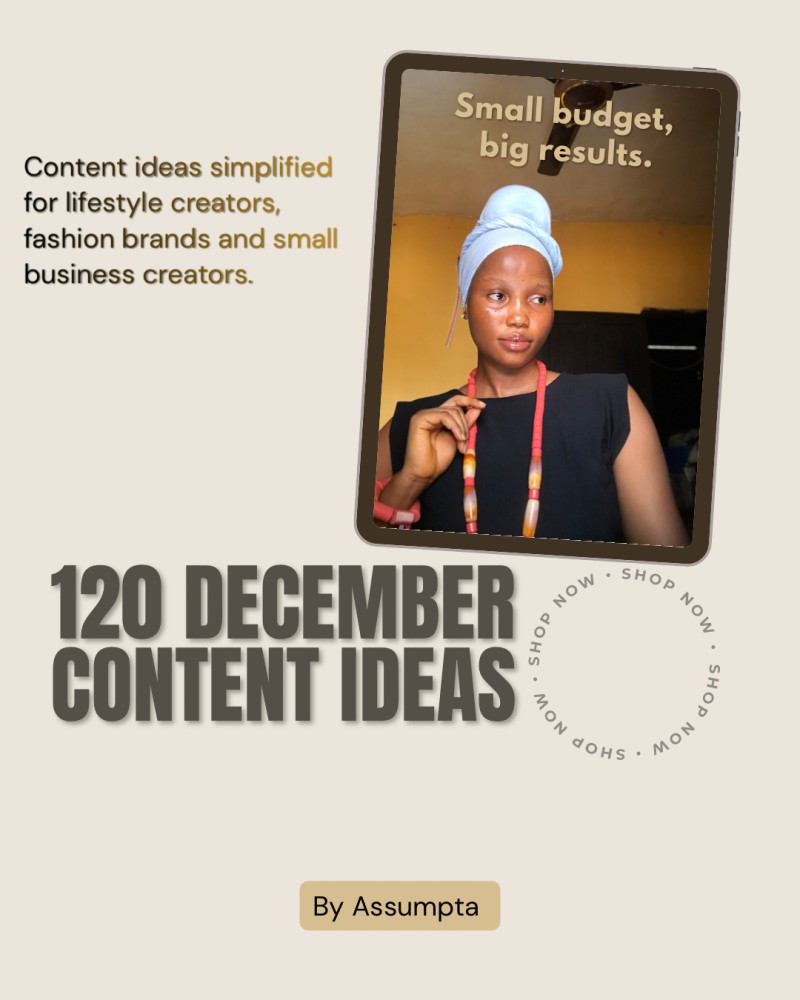 December content calendar for content creators,fashion and small businesses