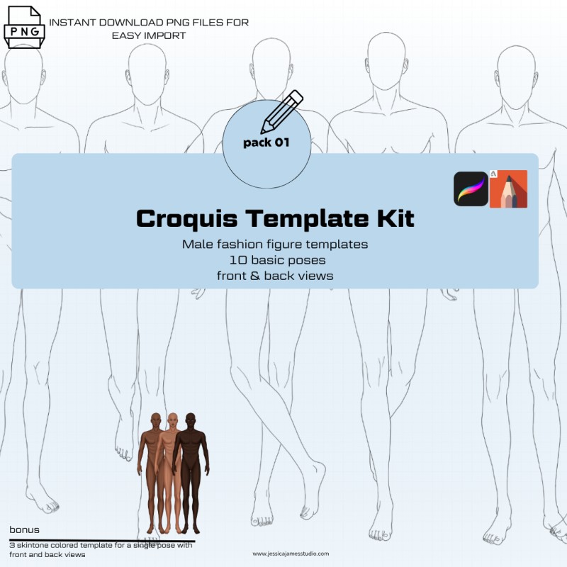 Male Croquis Template Kit-Pack 01