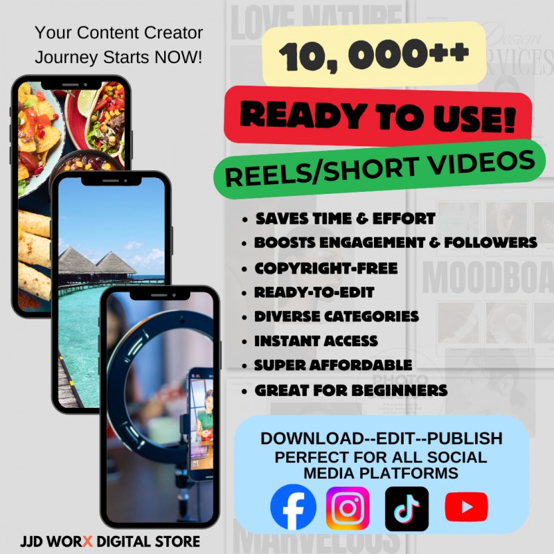 10,000+ REELS SHORT VIDEOS FOR YOUTUBE FACEBOOK TIKTOK INSTAGRAM with PLR and MRR License