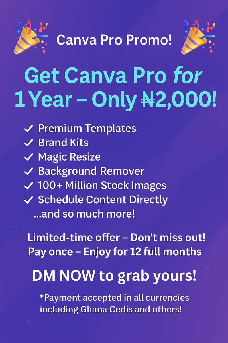 Canva Pro Annual Subscription – Only ₦2,200!