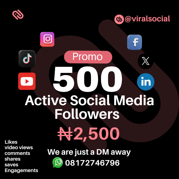 GET ACTIVE FOLLOWERS ON INSTAGRAM, FACEBOOK, TIKTOK, LINKEDIN, YOUTUBE AND TWITTER AT LOW PRICES.