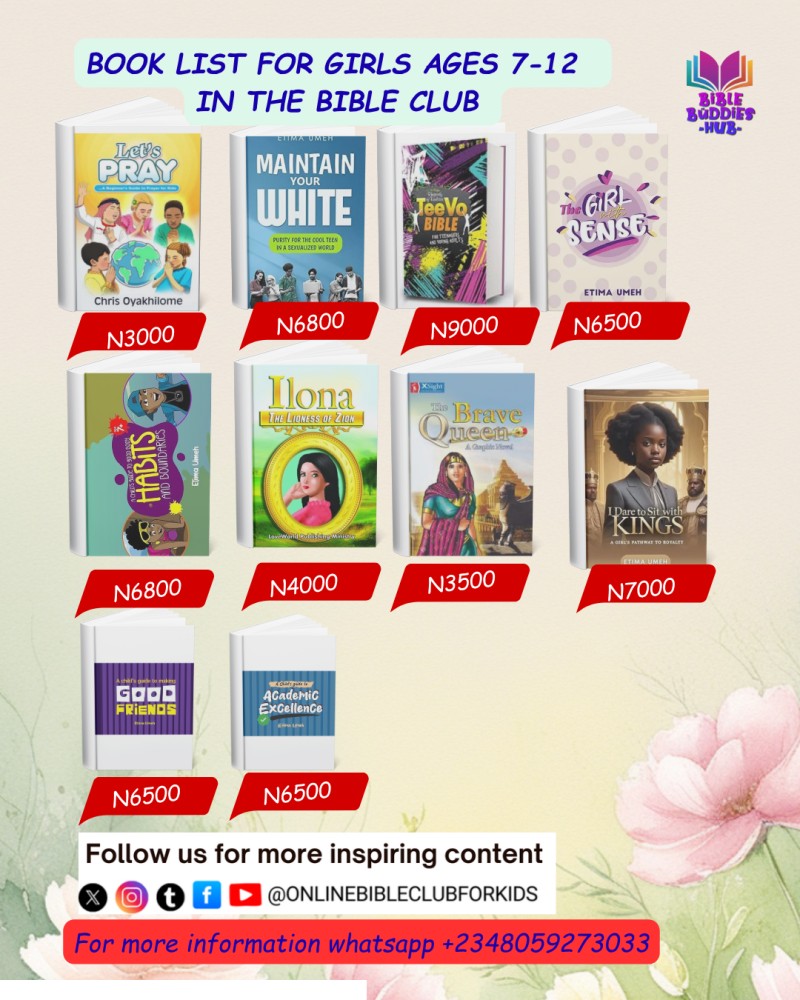 2026 LIST OF BOOKS FOR KIDS AGES 7- 12 IN THE BIBLE CLUB (GIRLS)