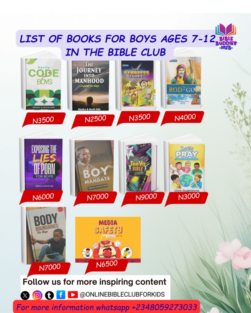 2026 LIST OF BOOKS FOR KIDS AGES 7- 12 IN THE BIBLE CLUB (BOYS)