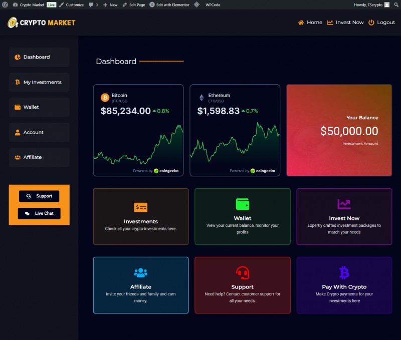 Crypto Market - Cryptocurrency Investment Website Template