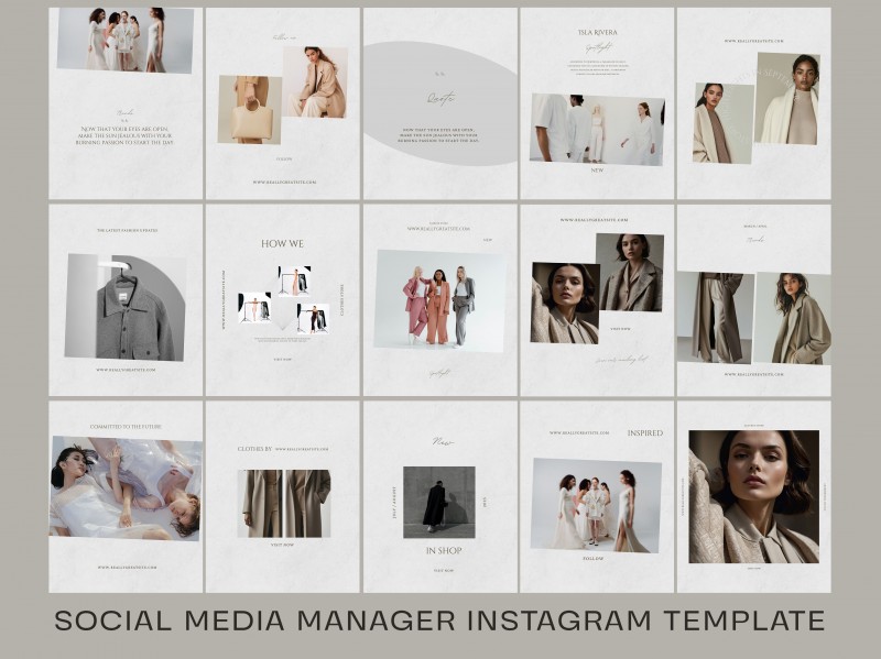 Luxury Gray Instagram Templates – 80 Minimalist Canva Portrait Posts | Elegant Social Media Kit for Managers & Brands