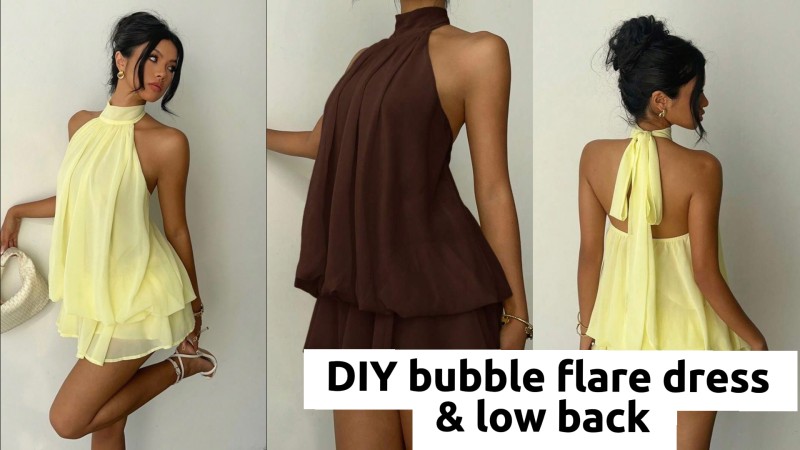 DIY Open-Back Bubble Flare Dress|Easy Pattern|Elegant