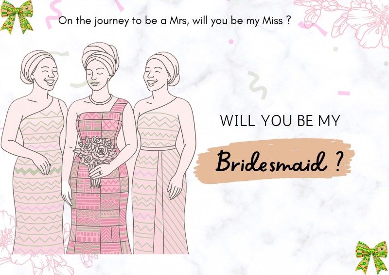 Pink kente bridesmaid invite