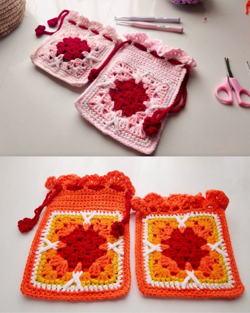 Lotus Bloom Drawstring Pouch Crochet Pattern by Moves Anthony