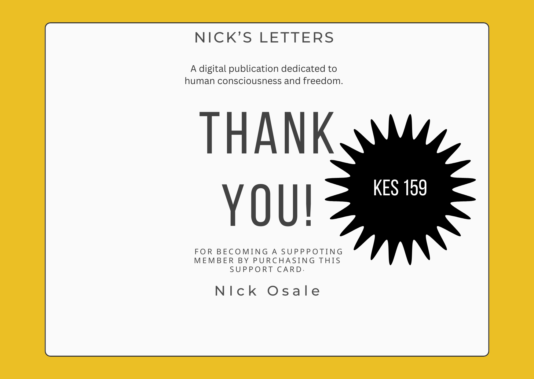 Nicks letters support card